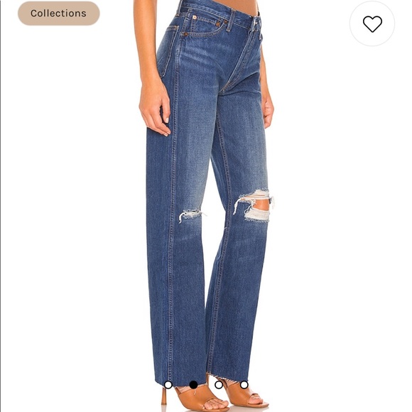 redone 90's high rise loose distressed straight leg jeans - Picture 7 of 8